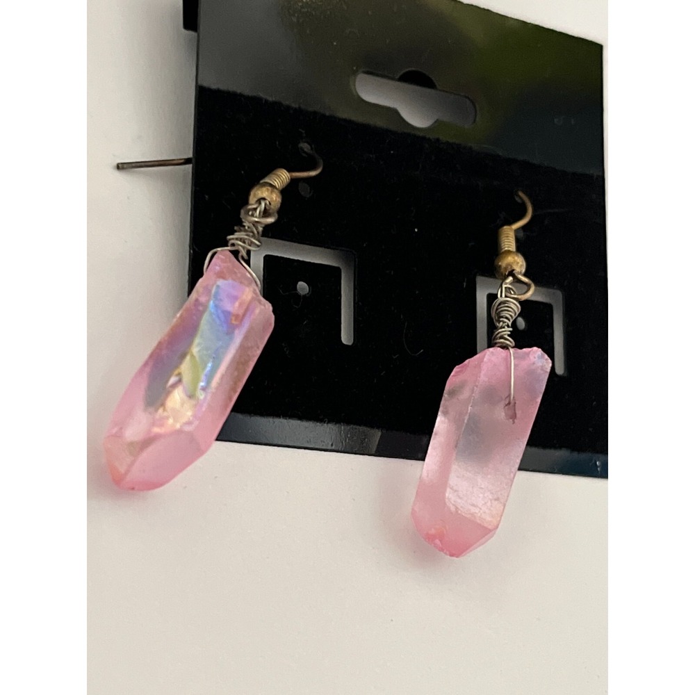 Handmade pink‎ crystal earrings jewelry bohemian fairy pierced ears New